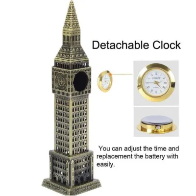 British Clock Tower Sculpture Made of Metal, Big Ben Tower Ornament, British Souvenir Tower Statue, for Home Office Decore